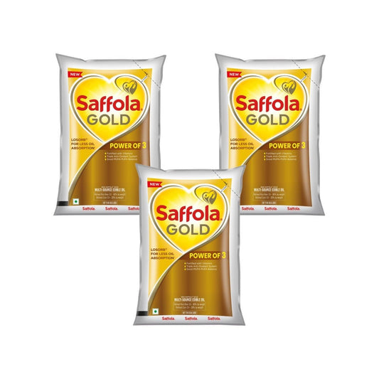 Saffola Gold Power of 3 Refined Blended Cooking Oil - Pack of 3 : 3 x 1 ltr