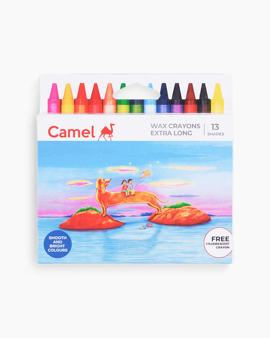 Camel Wax Crayons - Assorted Pack of 13 Shades, Extra Long