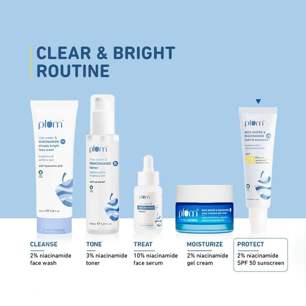 Plum Rice Water & Niacinamide Hybrid Sunscreen (SPF 50, PA +++) - Pack of 2 : 2 x 50 g