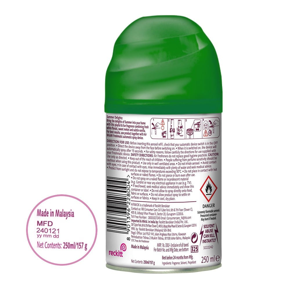 Airwick Airwick Freshmatic Automatic Room Freshener (Rose and Saffron) + Airwick Freshmatic Air Freshener Refill (Summer Delights) Combo : 250 ml + 250 ml