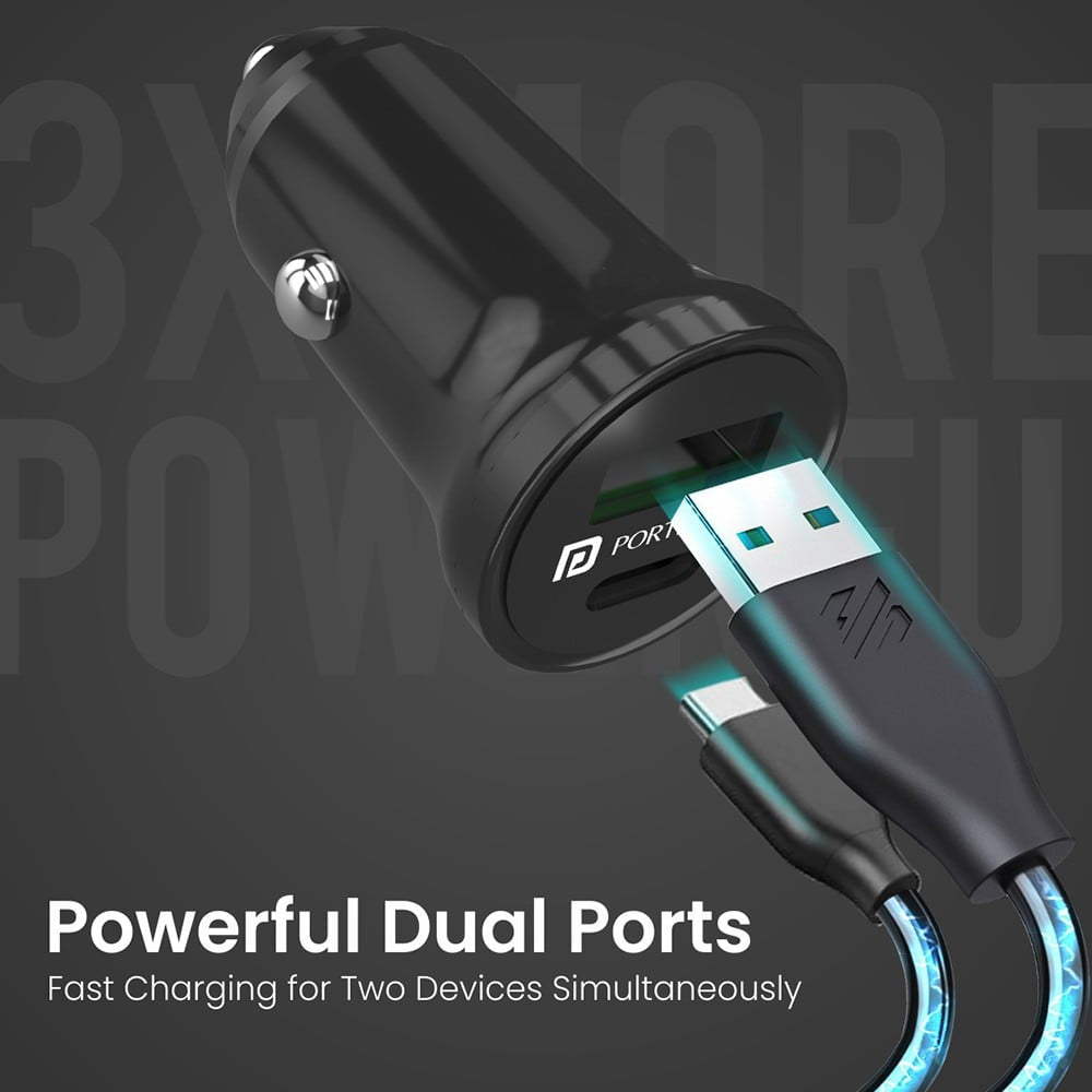 Portronics Car Charger (Power mini with Dual Output, Fast Charging - Type C PD 38W + USB) : 1 piece