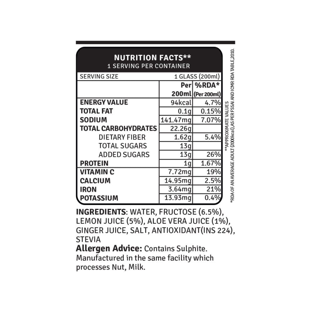 Raw Pressery Classic Lemon Juice with Aloe Vera - Pack of 2 : 2 x 200 ml