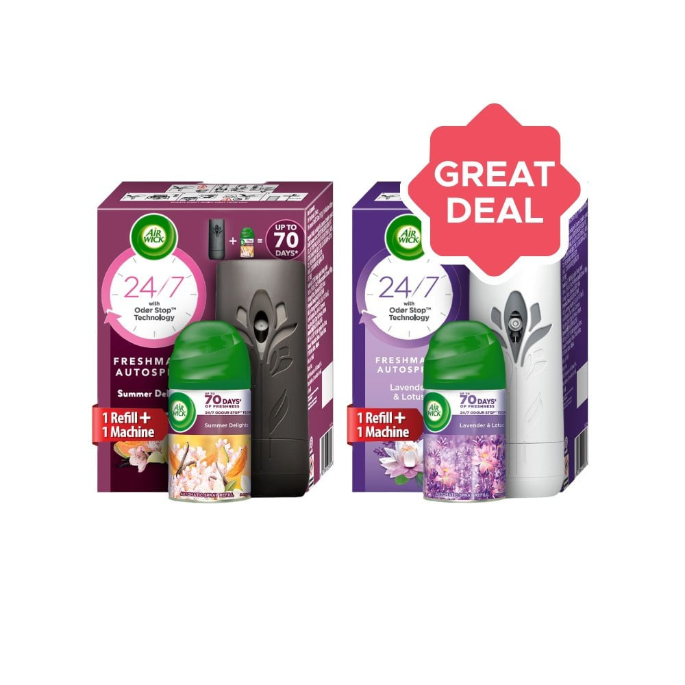 Airwick Airwick Air Freshener Kit (Machine + Summer Delights Refill) + Airwick Freshmatic Autospray Air Freshener Kit (Lavender & Lotus) Combo : 250 ml + 1 pack