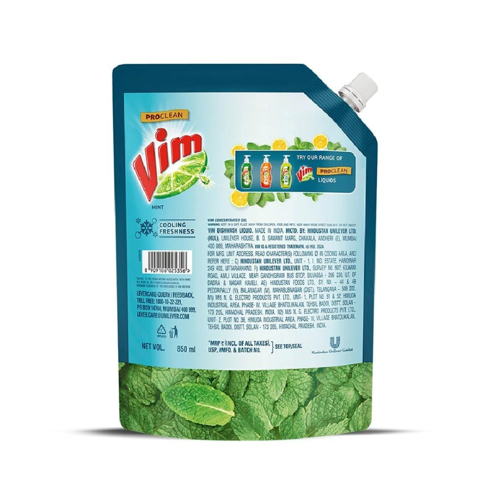 Vim Pro-Clean Anti-Smell Dishwash Gel (Mint) : 850 ml
