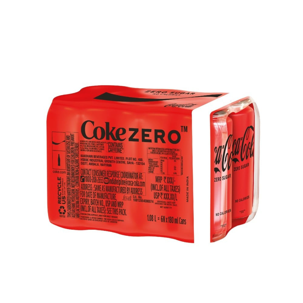 Coca-Cola Zero Sugar Soft Drink : 6 x 180 ml