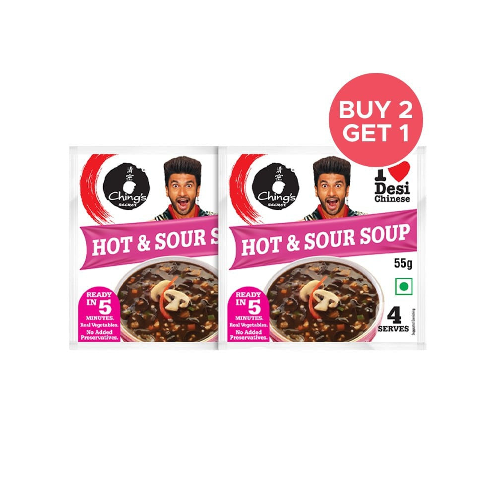 Ching's Secret Hot & Sour Veg Soup - Buy 2 Get 1 Free : 2 x 55 g + 1 x 55 g
