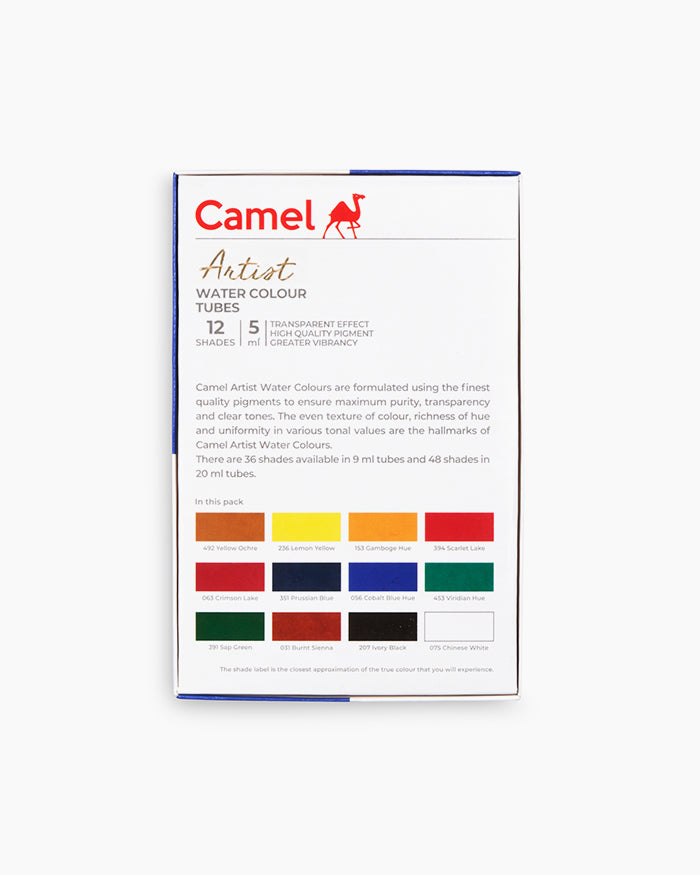 Camel Artist Water Colours - Assorted Pack of 12 Shades (5ml Tubes)