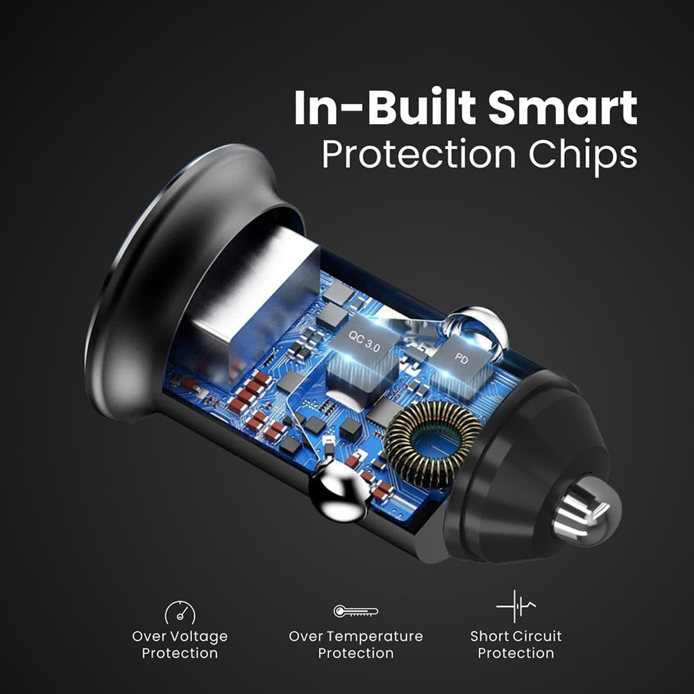 Portronics Car Charger (Power mini with Dual Output, Fast Charging - Type C PD 38W + USB) : 1 piece