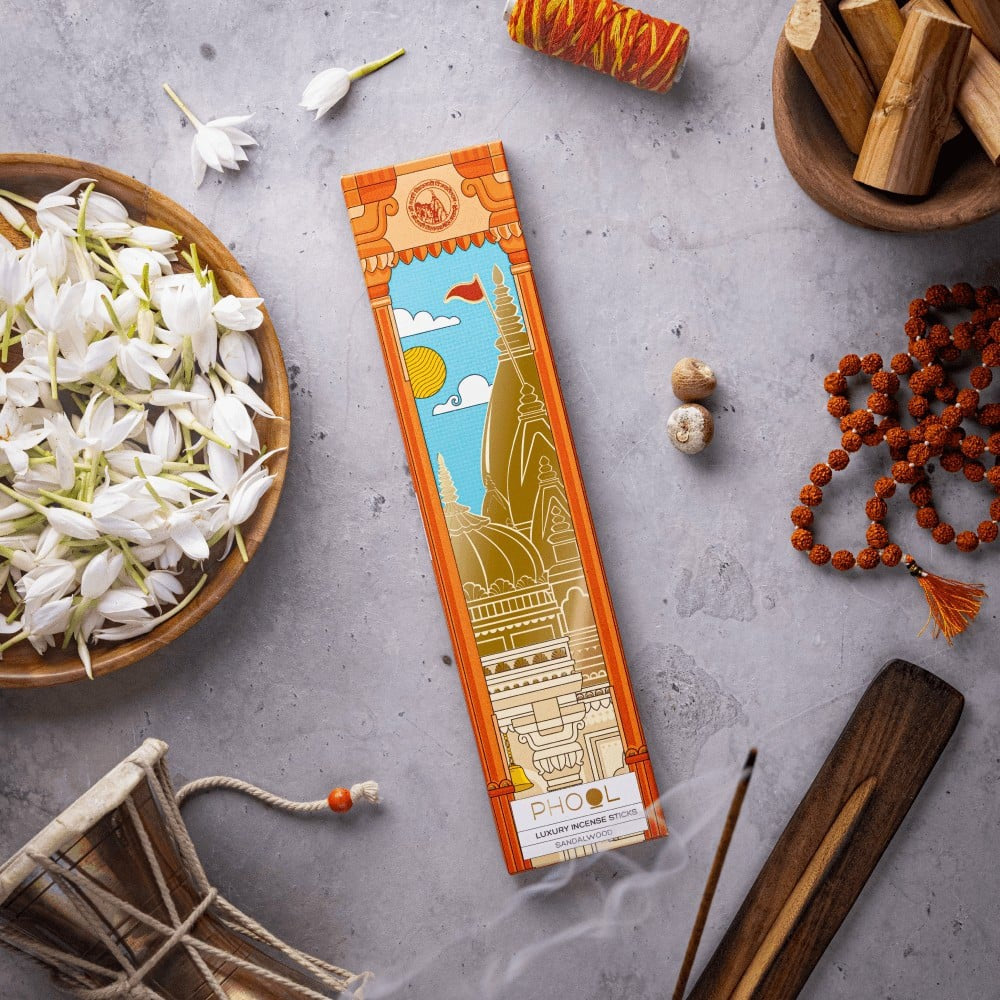 Phool Kashi Vishwanath Sandalwood Incense Sticks / Agarbatti : 1 pack (20 pieces)