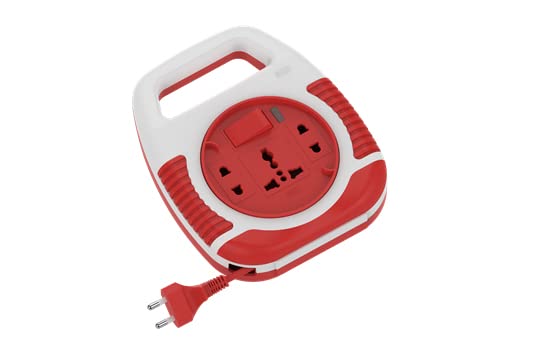 GM 3040 240V Square 2 Pin Flex Box (5 Metre) with Handle, Indicator & International Socket (Red and White)