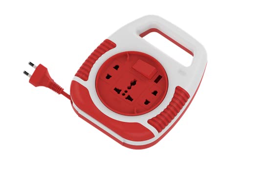 GM 3040 240V Square 2 Pin Flex Box (5 Metre) with Handle, Indicator & International Socket (Red and White)