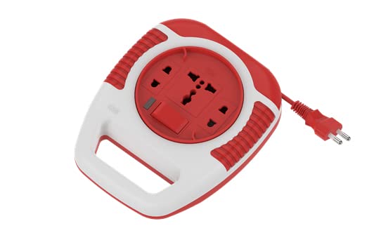 GM 3040 240V Square 2 Pin Flex Box (5 Metre) with Handle, Indicator & International Socket (Red and White)