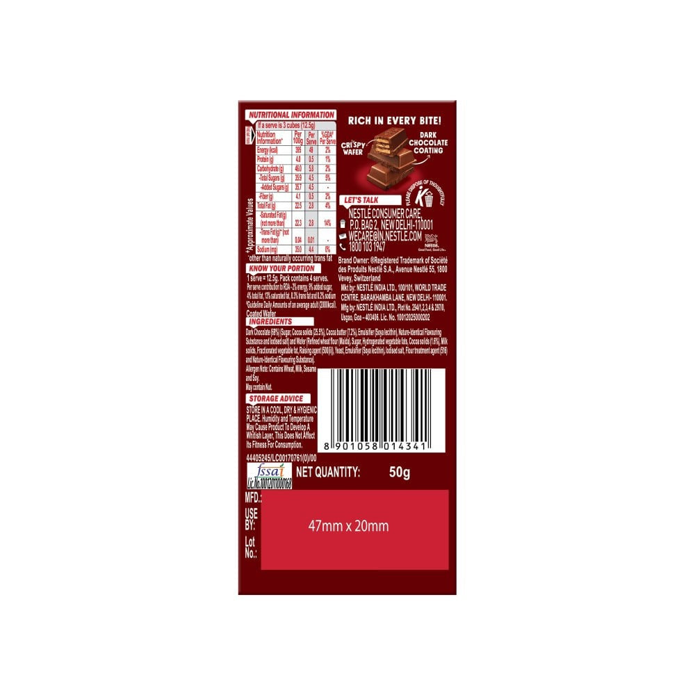 Nestle KitKat Dark Coated Wafer Chocolate : 50 g