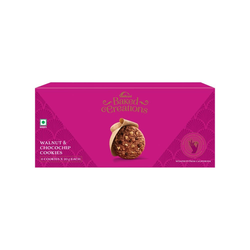 Sunfeast Baked Creations Walnut & Choco Chip Cookies : 6 x 20 g