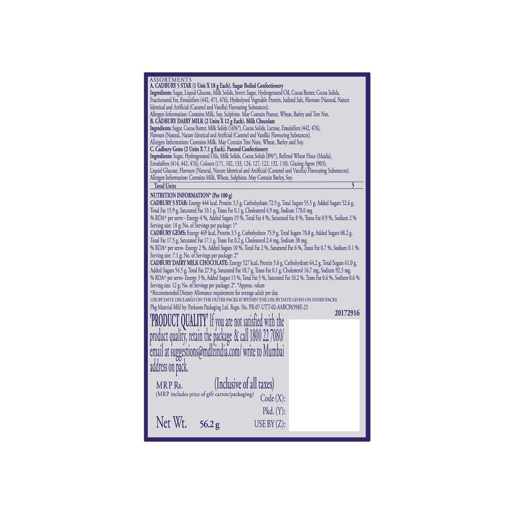 Cadbury Celebrations Assorted Chocolate Gift Pack : 56.2 g
