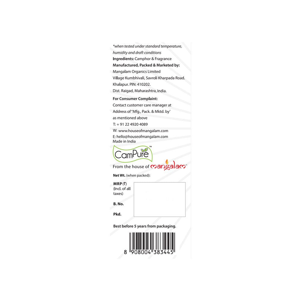 CamPure 100% Organic Camphor Car Freshener Cone - Sandalwood : 60 g