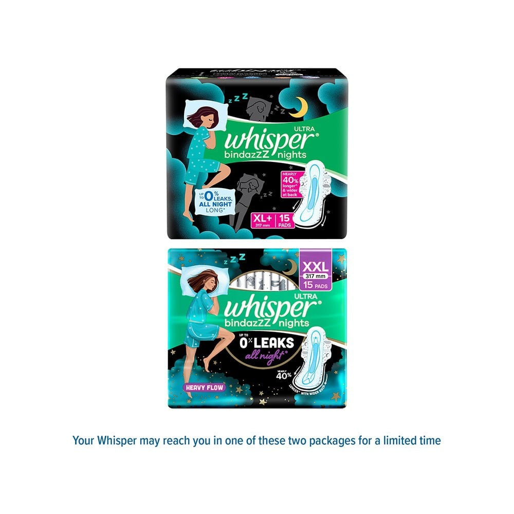 Whisper Ultra Bindaz Nights Sanitary Pads (XXL+ Wings) : 15 pieces