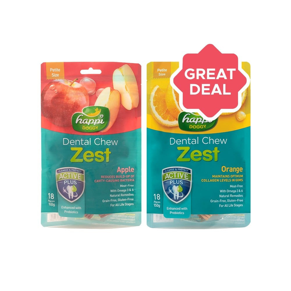 Happi Doggy Chew Zest Dental Treat (Apple) + Chew Zest Dental Treat (Orange) Combo : 150 g (18 pieces) + 150 g (18 pieces)