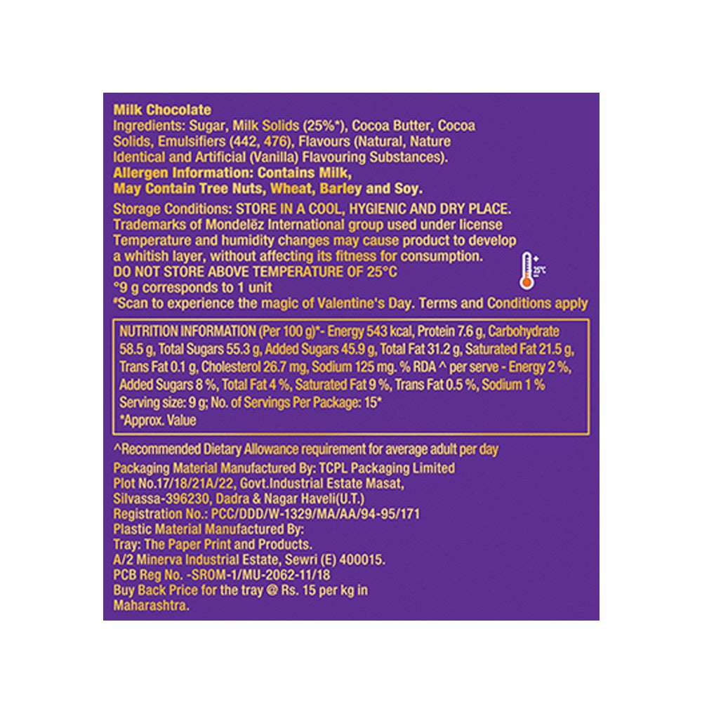 Cadbury Dairy Milk Silk Hearts Shaped Valentines Chocolate Chocolate Gift Pack : 135 g (15 x 9 g)