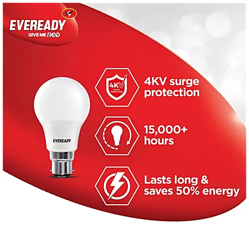 Eveready 9W LED Light Bulb – Energy Efficient with 4KV Surge Protection, 900 Lumens, 1 pc