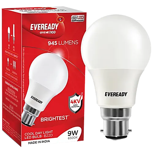 Eveready 9W LED Light Bulb – Energy Efficient with 4KV Surge Protection, 900 Lumens, 1 pc