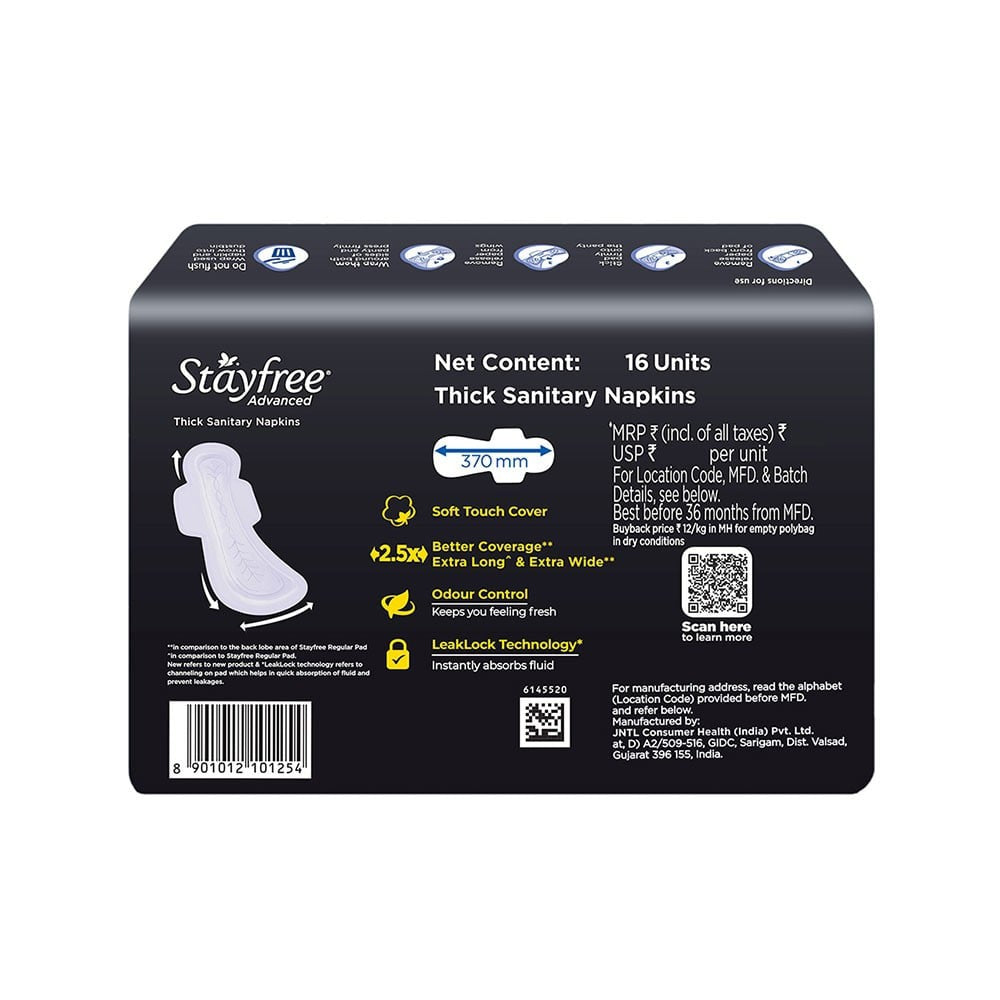 Stayfree Advanced All Nights Sanitary Pads : 16 pieces