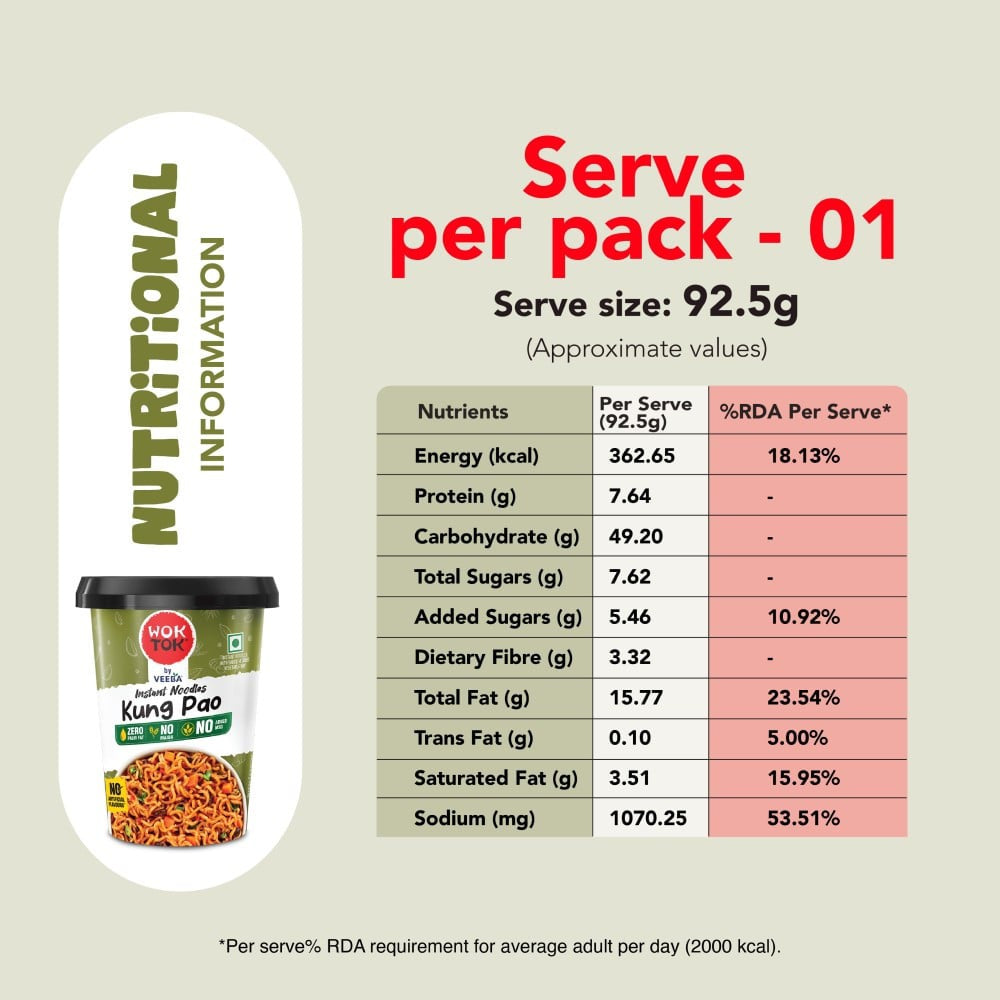 Wok Tok by Veeba Kung Pao Instant Cup Noodles : 92.5 g