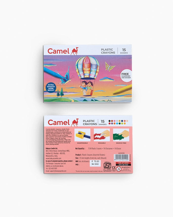 Camel Plastic Crayons - Assorted Pack of 15 Shades