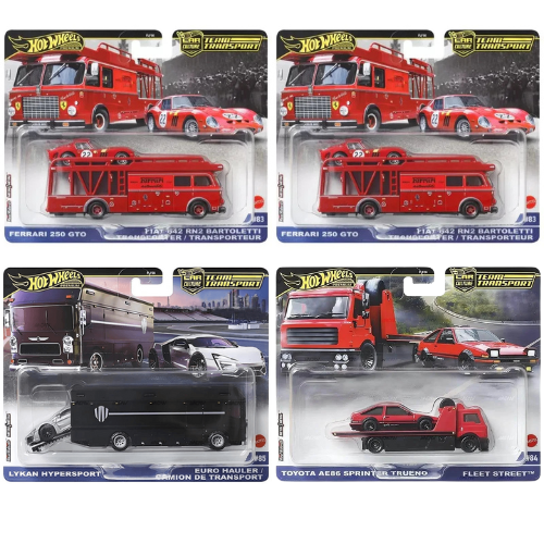 Hot Wheels Premium Team Transport & Euro Hauler Set — Ferrari 250 GTO, Lykan Hypersport & AE86 — by Mattel (Full Set)