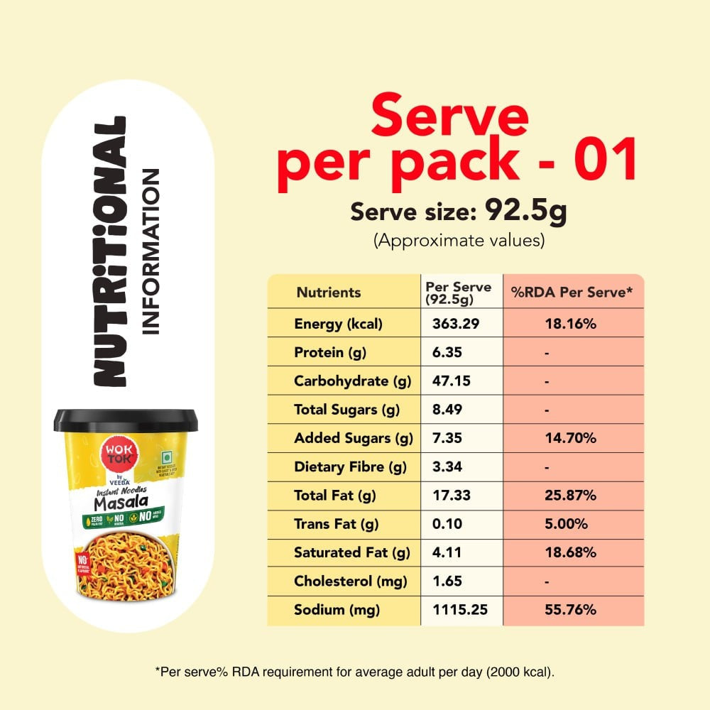 Wok Tok by Veeba Masala Instant Cup Noodles : 92.5 g
