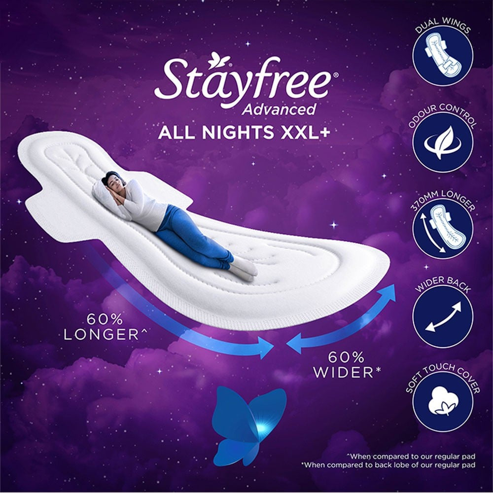 Stayfree Advanced All Nights Sanitary Pads : 16 pieces
