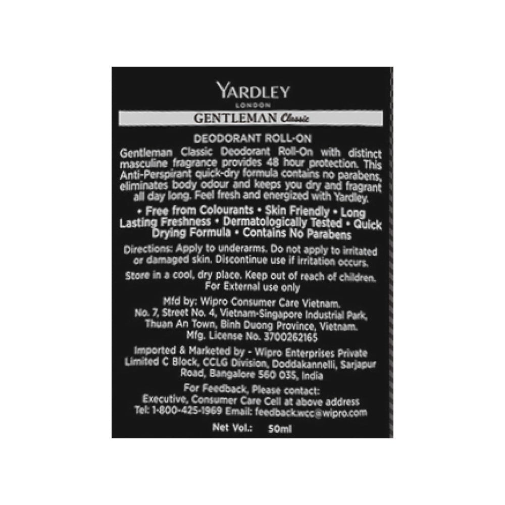 Yardley London Gentleman Classic Men's Deodorant Roll On : 50 ml