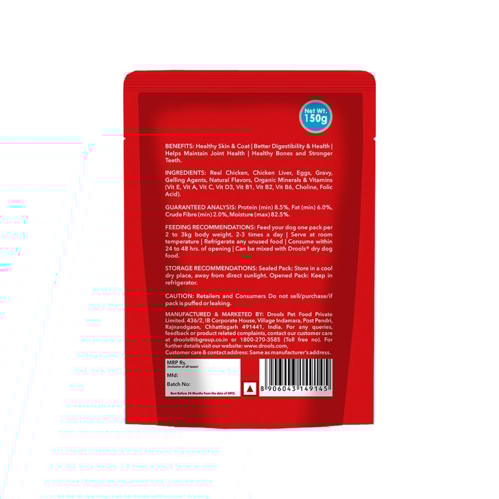 Drools Real Chicken and Chicken Liver Chunks in Gravy Dog Wet Food (Adult) : 150 g