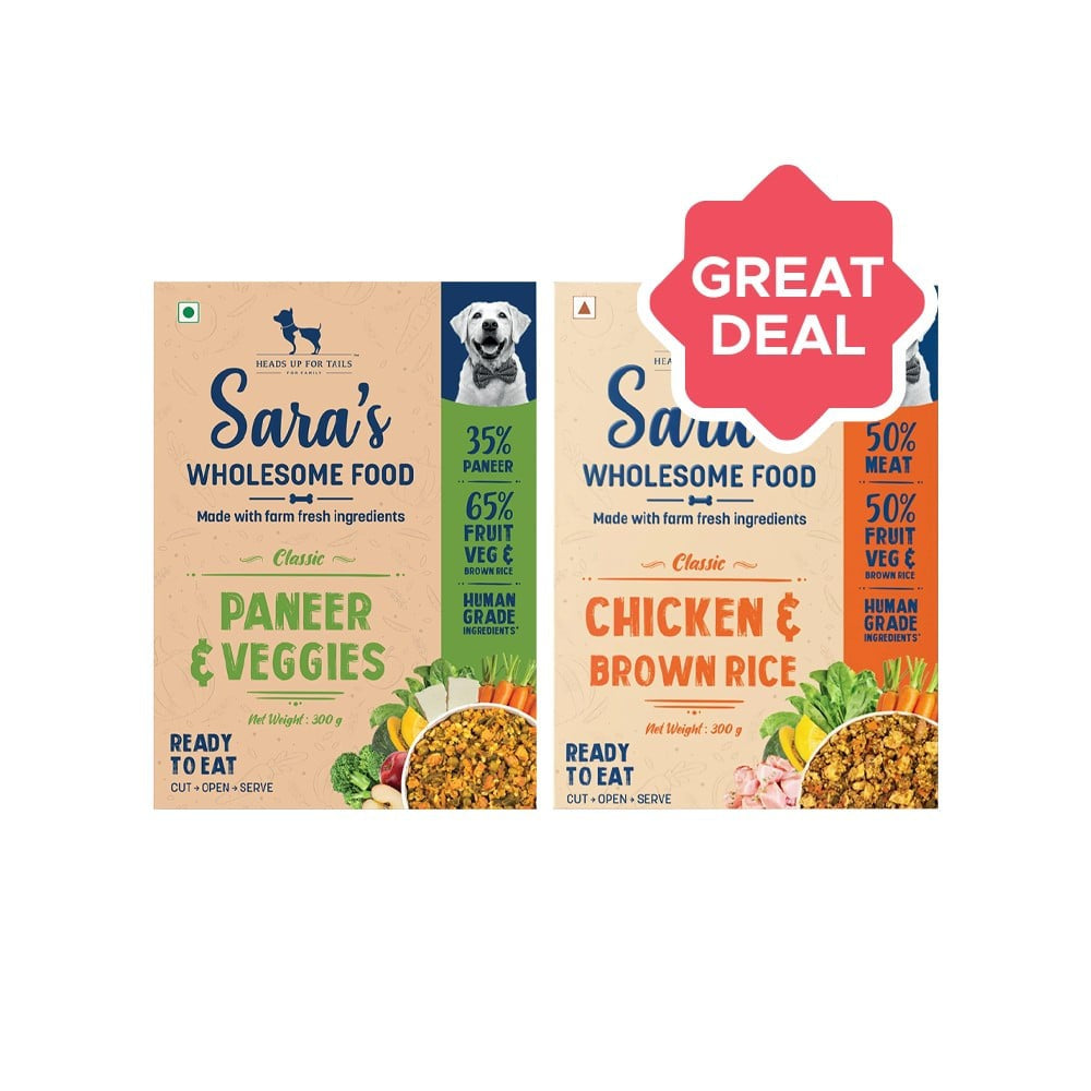 HUFT Sara's Wholesome Classic Paneer & Veggies Dog Veg Food + Sara's Wholesome Dog Food - Chicken & Brown Rice Combo : 300 g + 300 g