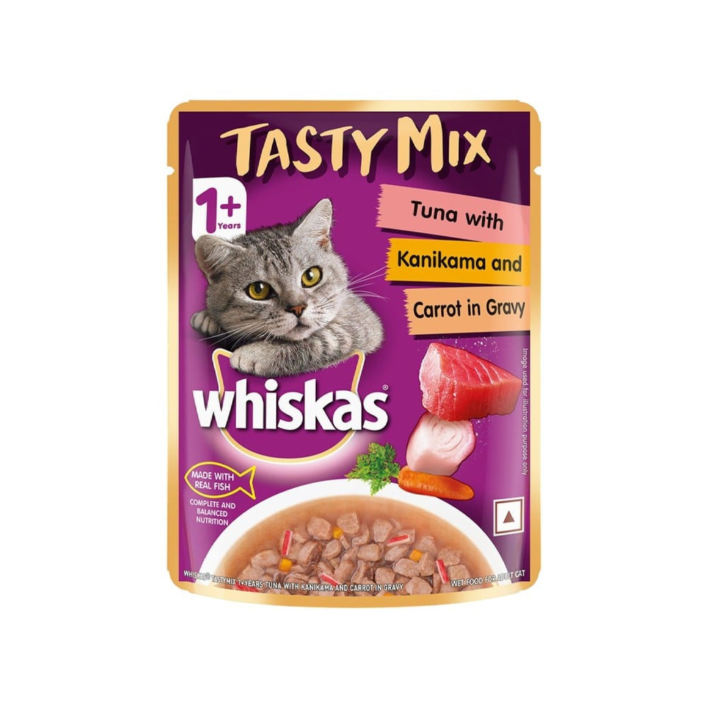 Whiskas Tasty Mix Wet Cat Food (Tuna With Kanikama And Carrot in Gravy) 1+ years : 70 g