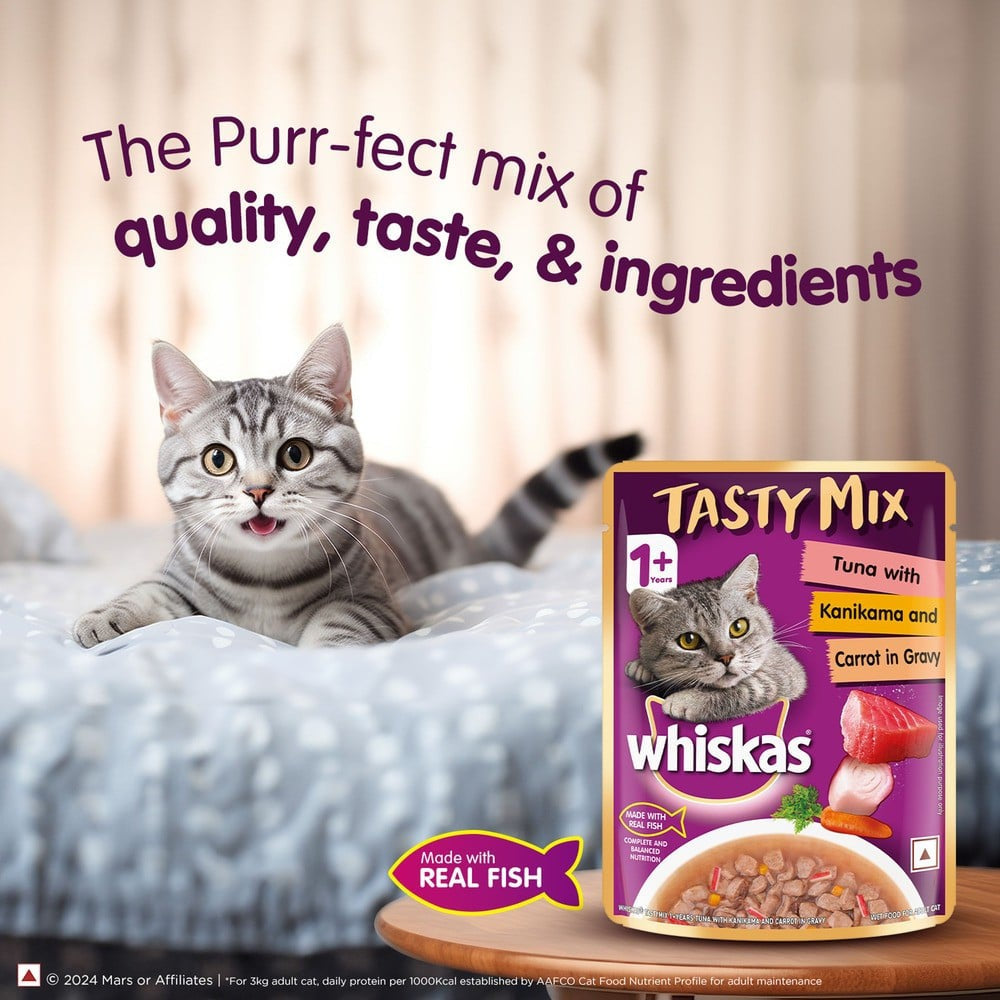 Whiskas Tasty Mix Wet Cat Food (Tuna With Kanikama And Carrot in Gravy) 1+ years : 70 g