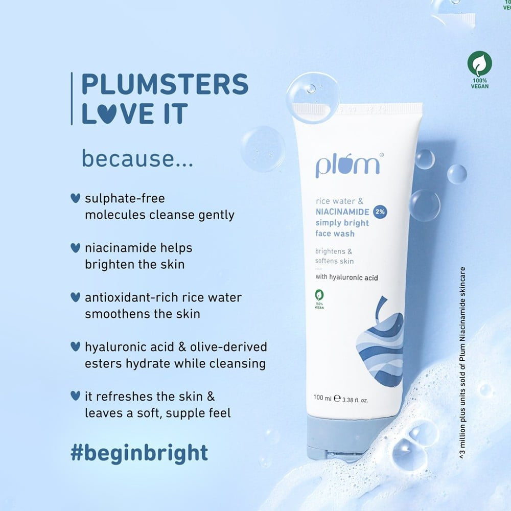 Plum Simply Bright Face Wash with 2% Niacinamide & Rice Water : 100 ml