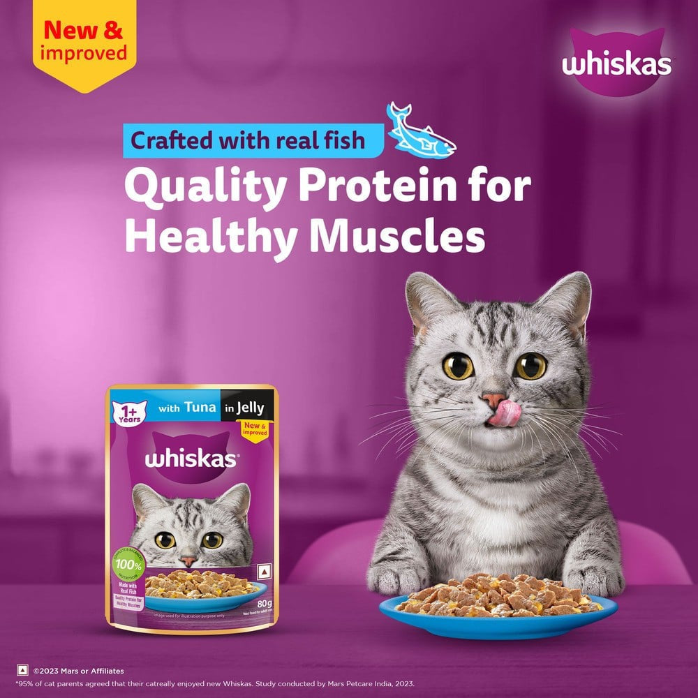 Whiskas Adult Wet Cat Food -Tuna in Jelly (1+ Years) - Pack of 2 : 2 x 80 g