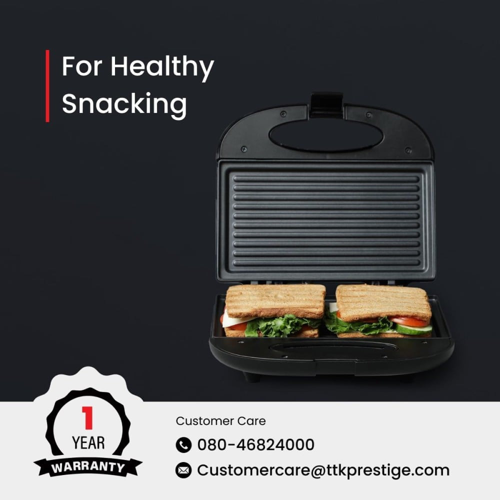 Prestige Grill Sandwich Maker with Fixed Grill Plates (800W, Black) : 1 unit