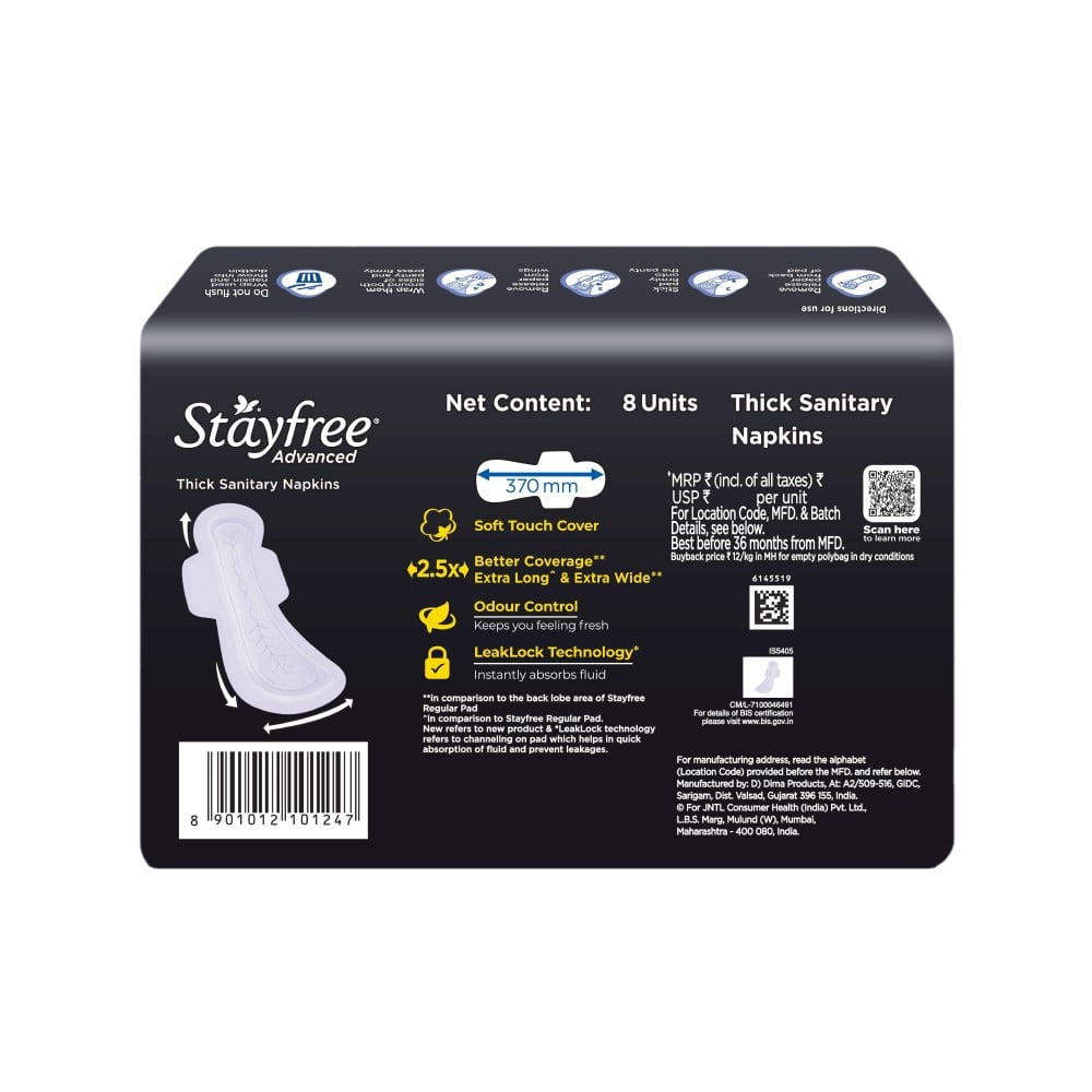 Stayfree Advanced All Nights Sanitary Pads : 1 pack (8 pieces)