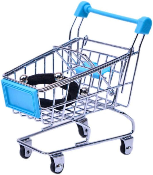 Mini Shopping Cart Toy for Kids - Supermarket Hand Trolley with Storage Basket - Sky Blue