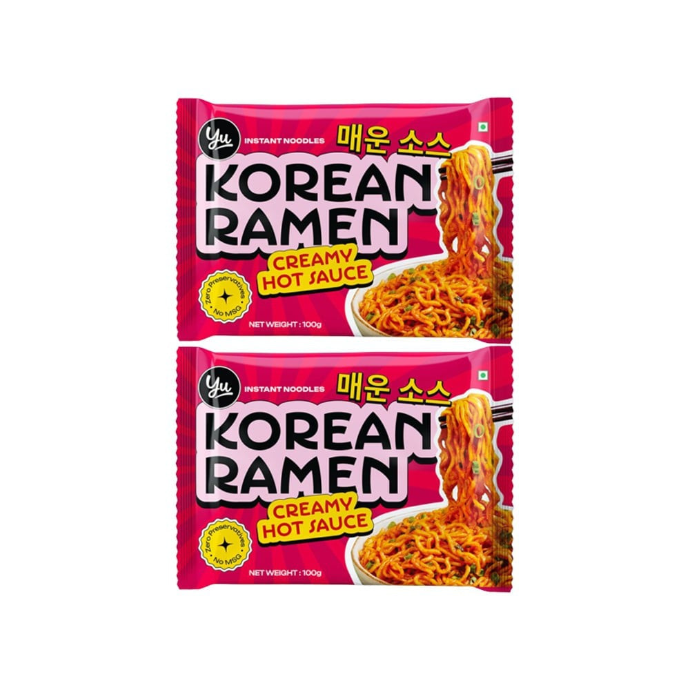 Yu Creamy Hot Sauce Korean Ramen Instant Noodles - Pack of 2 : 2 x 100 g