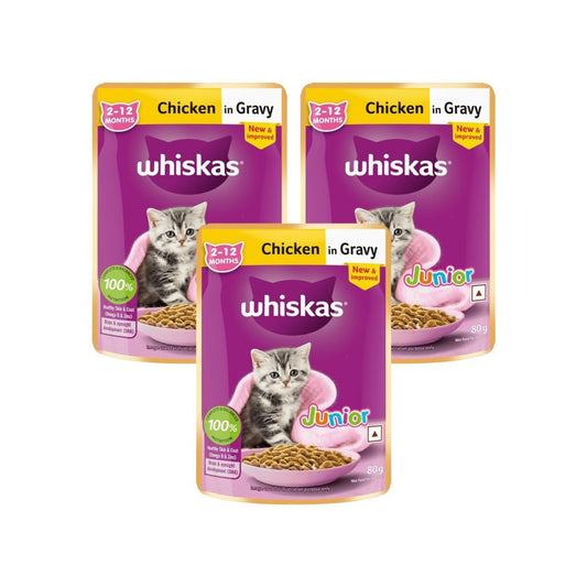 Whiskas Kitten Wet Wet Kitten Food -Chicken in Gravy (2-12 Months) - Pack of 3 : 3 x 80 g