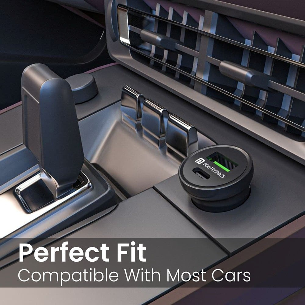 Portronics Car Charger (Power mini with Dual Output, Fast Charging - Type C PD 38W + USB) : 1 piece