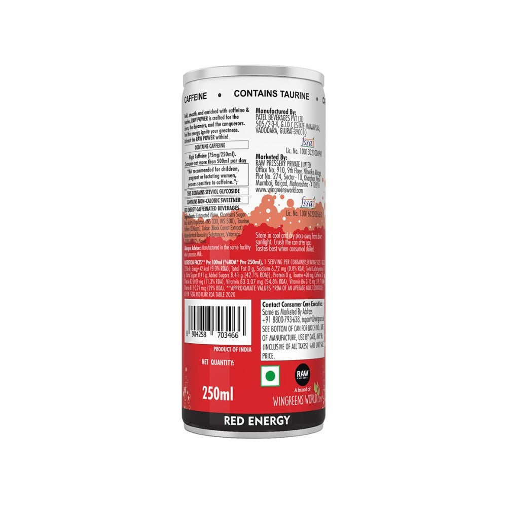 Raw Pressery Red Energy Drink : 250 ml