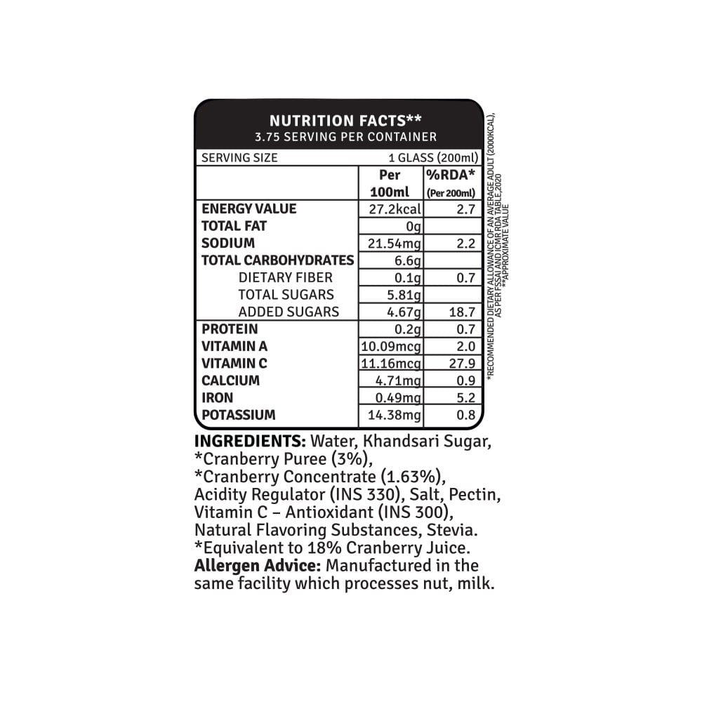 Raw Pressery Refreshers Cranberry Juice : 750 ml