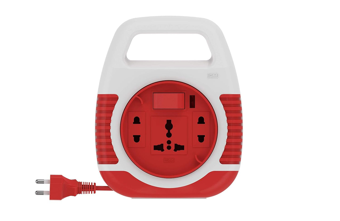 GM 3040 240V Square 2 Pin Flex Box (5 Metre) with Handle, Indicator & International Socket (Red and White)