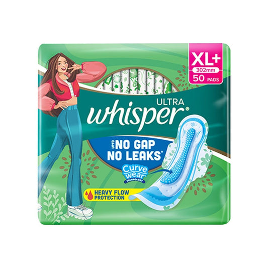 Whisper Ultra Upto No Gap No Leaks Sanitary Pads (XL+, 50 pieces)
