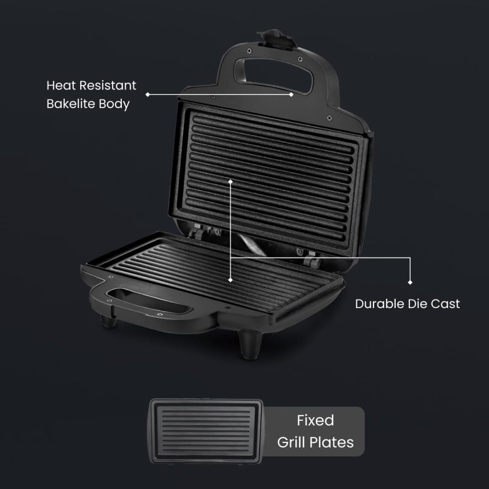 Prestige Grill Sandwich Maker with Fixed Grill Plates (800W, Black) : 1 unit