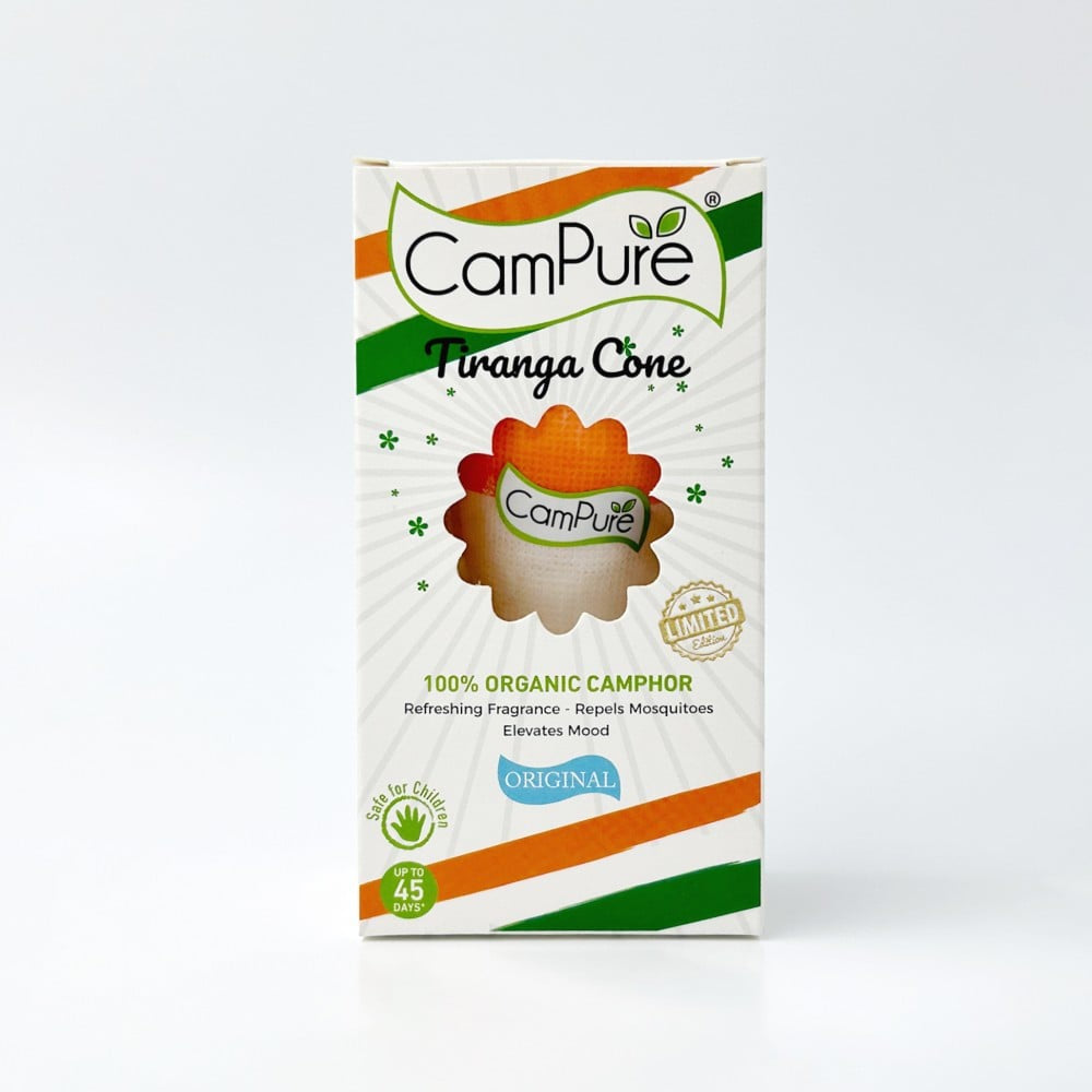 CamPure 100% Organic Camphor Tiranga Car Freshener Cone : 60 g